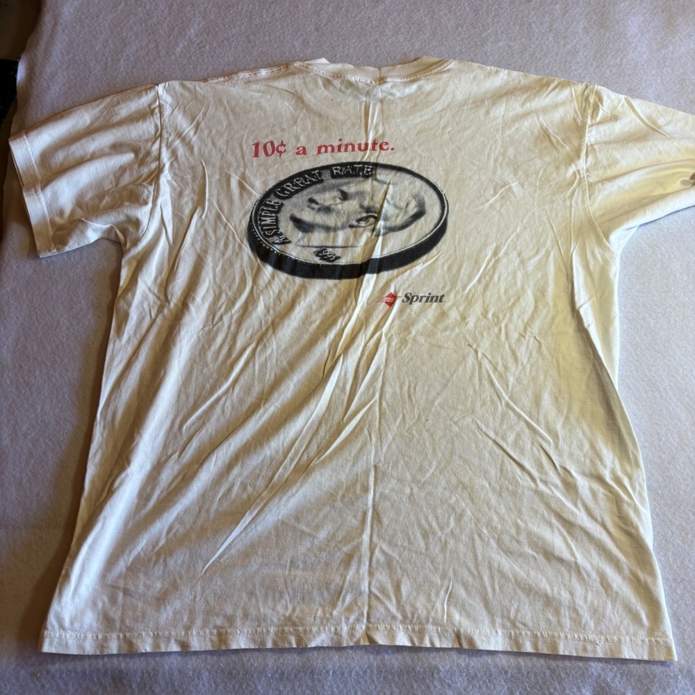 Vintage Sprint 10 Cents a Minute Promo T-Shirt‎ MIRO XL Beige 90s Mobile